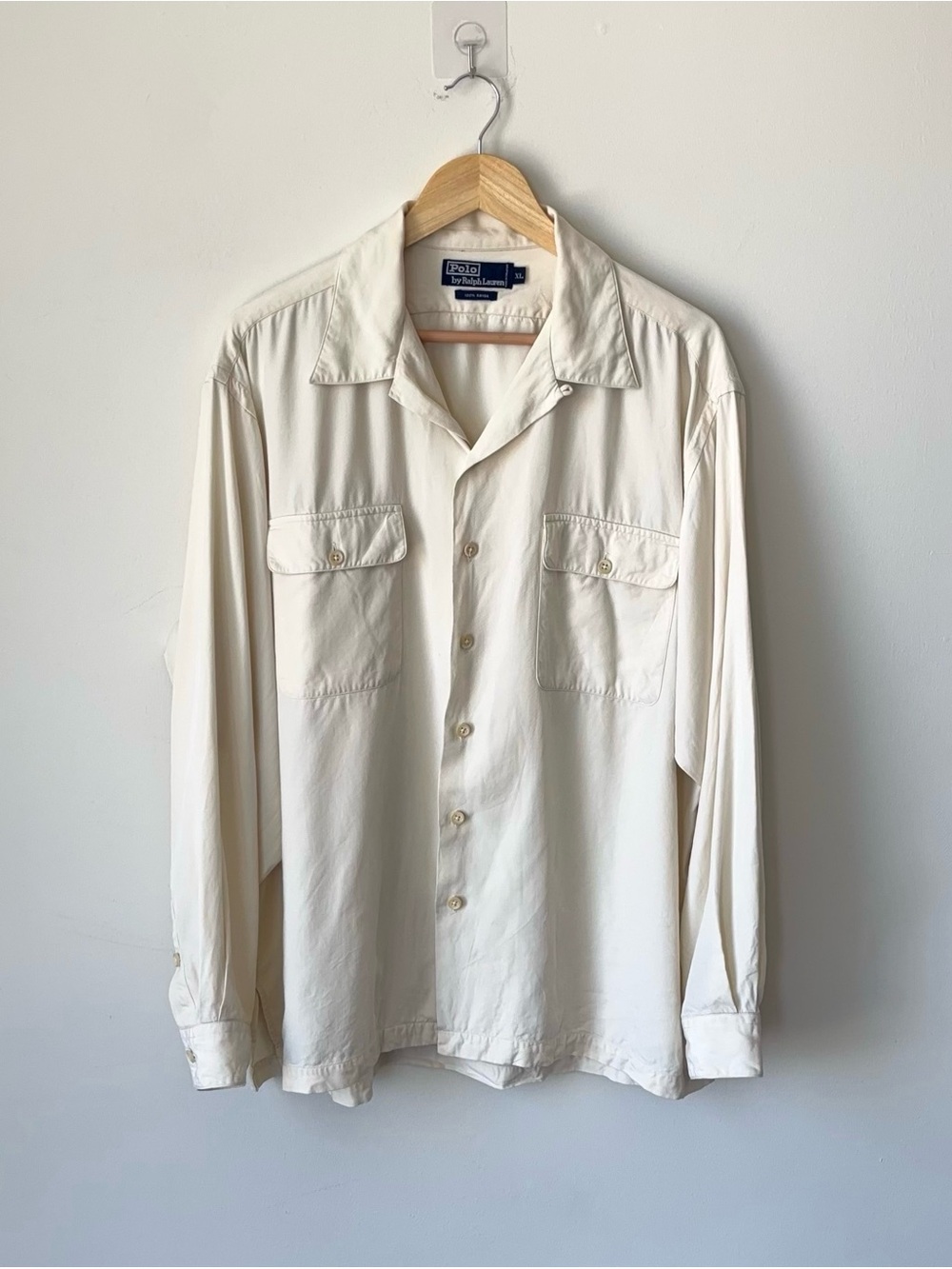 Vintage Polo Ralph Lauren 100% Rayon Loop Collar Shirt Size XL Camp Open Collar